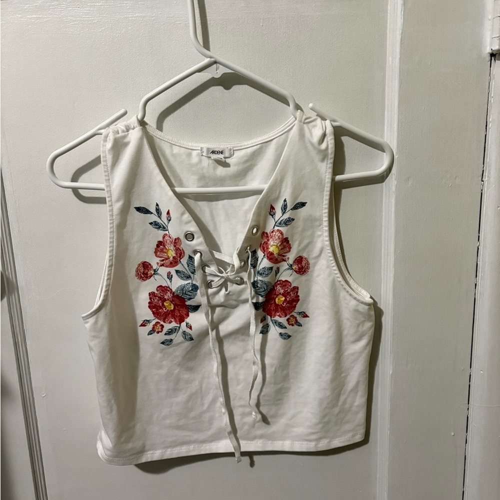 Ardene White Crop Top with Floral Print